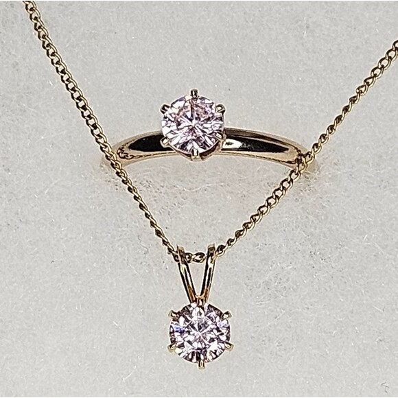 Pink Saphire Gemstone Necklace and Ring size 8, Gold